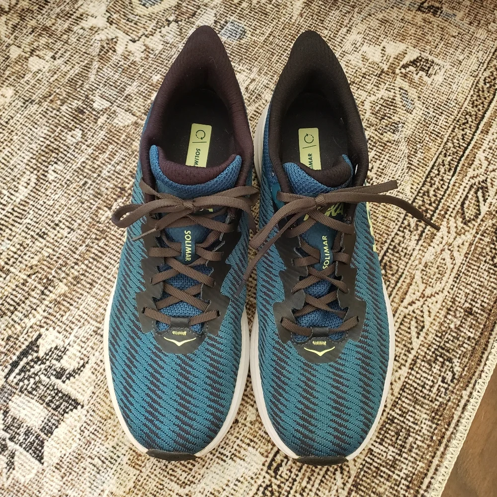 Men's HOKA Solimar One One Blue, Black Running Shoes 12 - Picture 2 of 5
